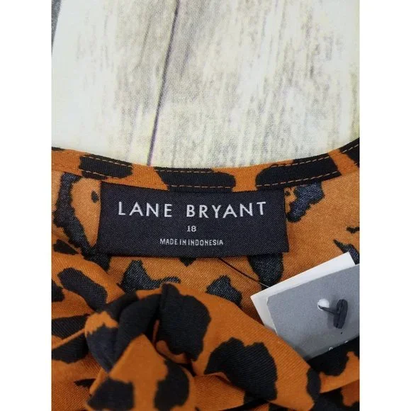 Lane Bryant Illusion Collection Blouse Top Womens Size 18 Brown Animal Print New - Picture 7 of 13